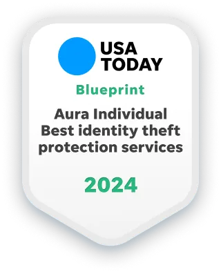USA Today badge: USA Today Blueprint, Aura Individual, Best identity theft protection services 2024